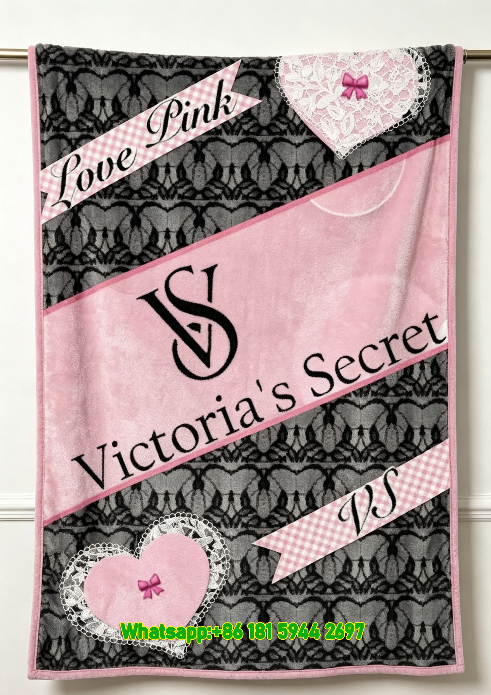 Victoria's Secret Pink White Stripe Flannel Fleece Throw Blanket V027